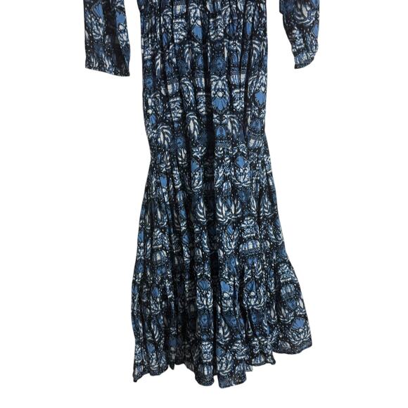 Caroline Constas Blue Printed 3/4 Sleeve V-Neck Long Dress Size Small - Picture 7 of 9
